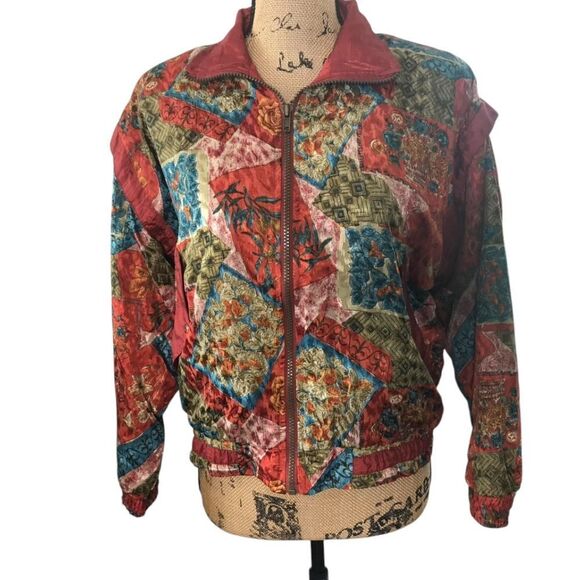 Vintage 80s 90s Colorful Windbreaker Womens Jacket Size Small Full Zip Sunterra - Picture 1 of 7